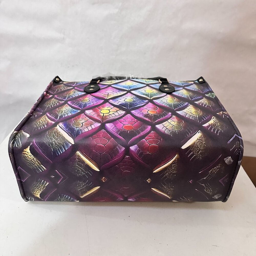 Psychedelic Mermaid Tote Bag Genuine Leather NWT Designer Pop Art Statement Gift - Picture 6 of 9